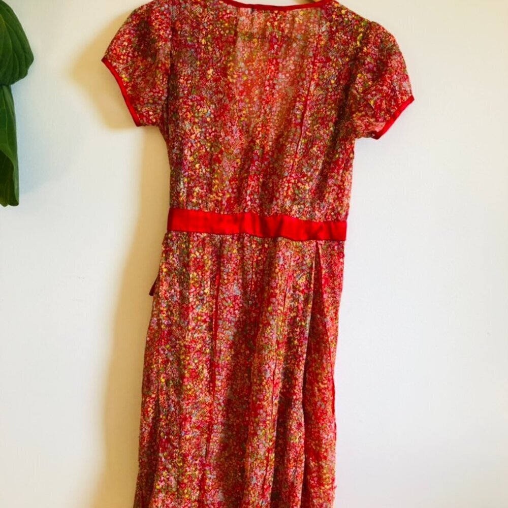 Gorgeous Light Sheer Wrap Dress with Satin Trim and Bow - Picture 12 of 16